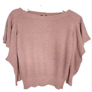 EXPRESS Sweater Ruffle Cold Shoulder Three Quarter Sleeves Cotton Top Dusty Rose